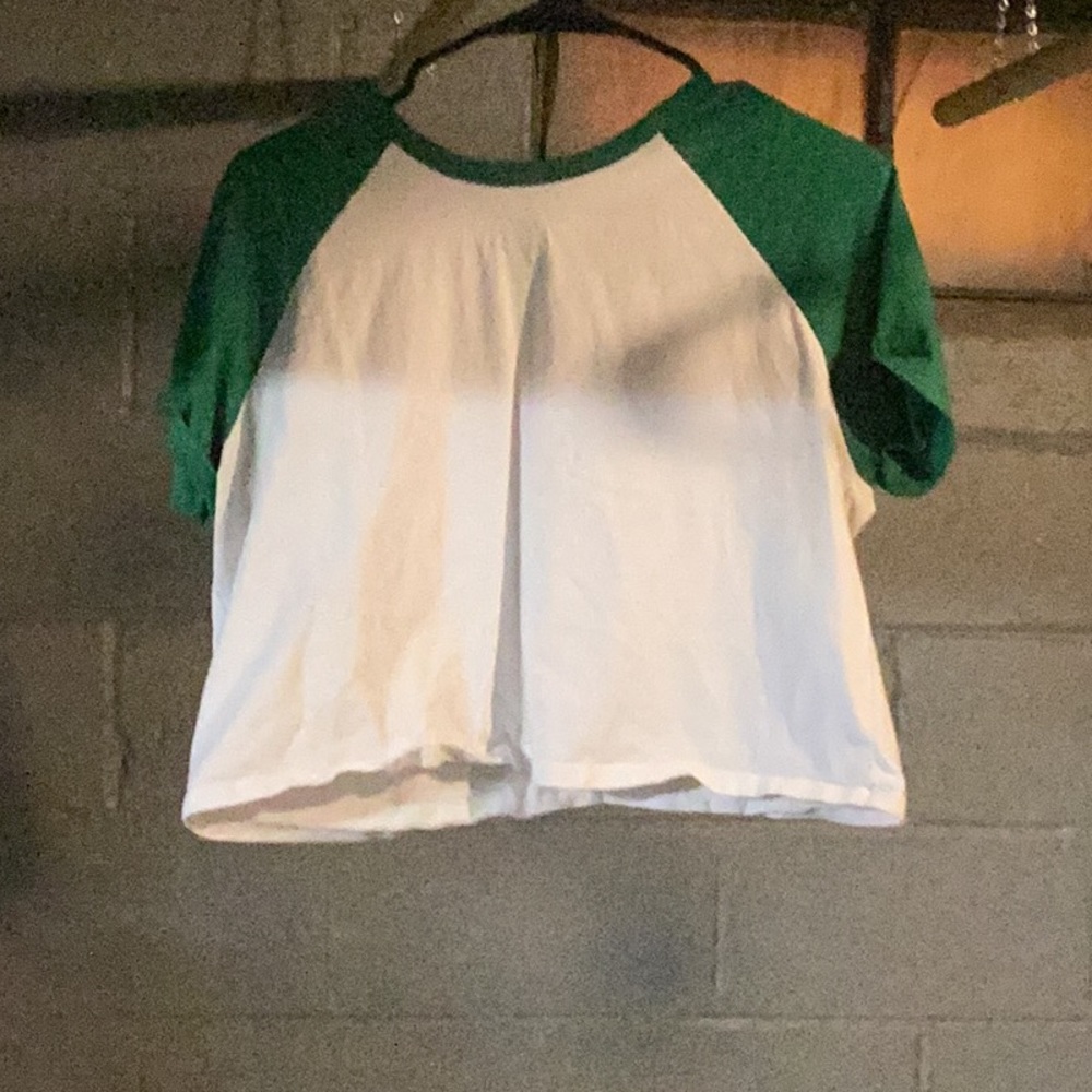 Forever 21 green and white cropped shirt